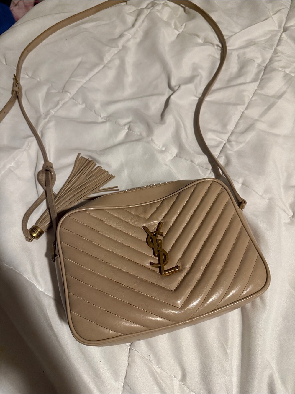 Yves Saint Laurent Beige Quilted Camera Crossbody Bag